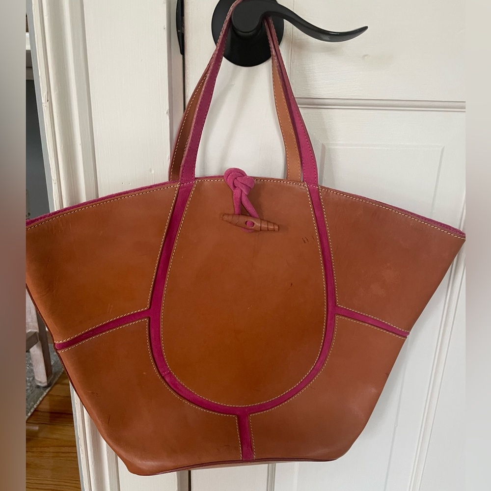 Claudia Firenze Brown leather and Pink suede bucketTote Bag.